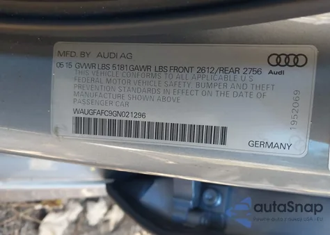 2016 Audi A6 2.0T Premium Plus z USA, uszkodzony, nr VIN WAUGFAFC9GN021296